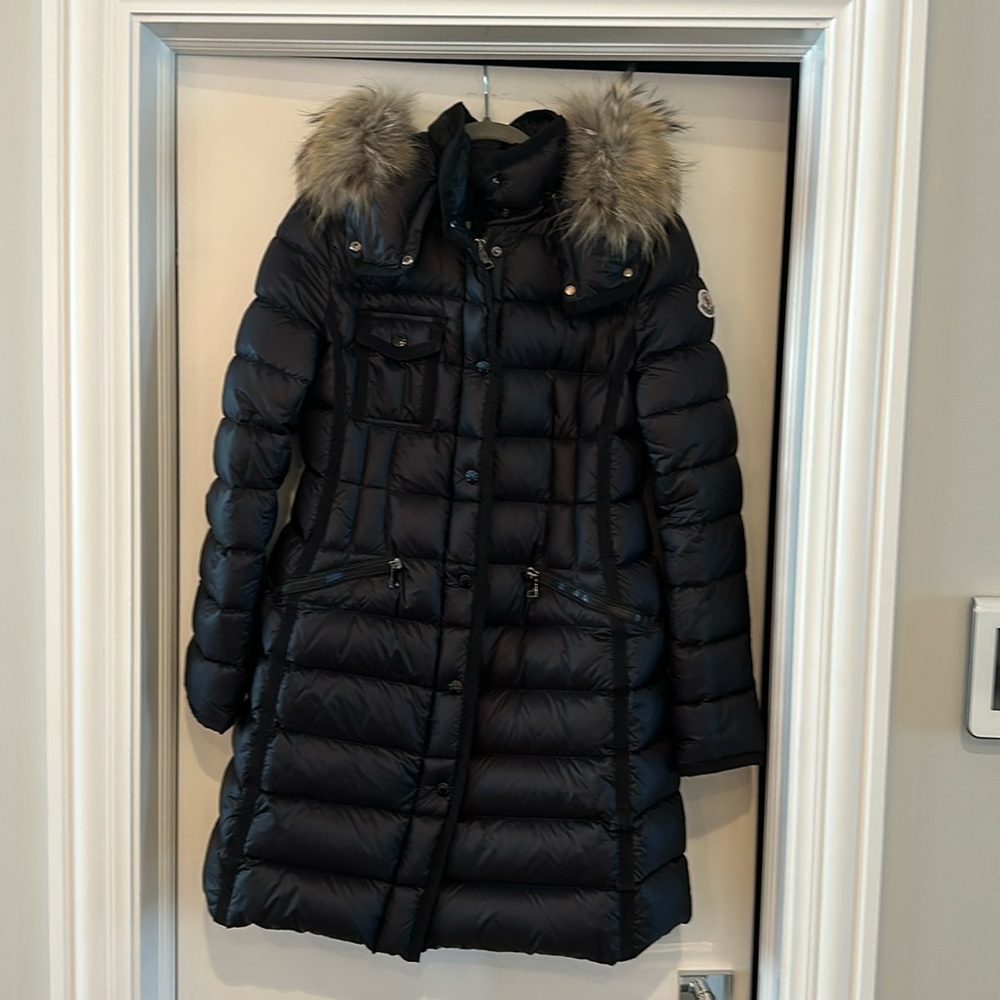 Moncler Hermifur Long Parka, Womens, Size 2, Black